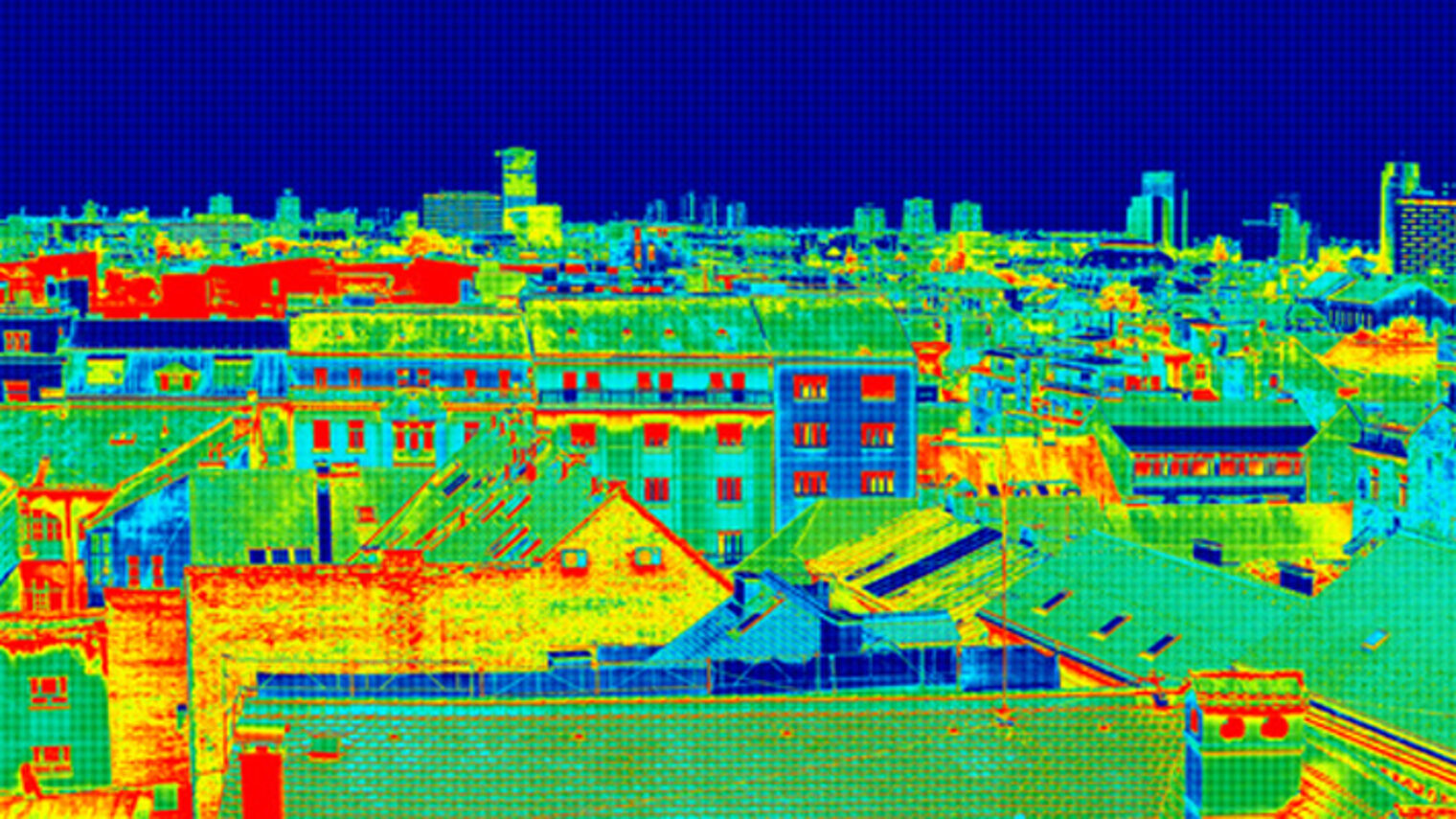 Infrared thermovision image panorama of Zagreb, showing difference temperature Schlagwort(e): thermal, camera, building, thermogram, loss, scan, household, display, test, recording, thermal imaging, thermal image, heat, radiation, temperature, analysis, ir, technology, energy, consumption, property, ecology, thermometer, emission, warmth, image, structure, measure, comparison, efficiency, detection, heat loss, architecture, investigation, thermography, house, thermovision, infrared, insulation, exterior, city, zagreb, building, facade