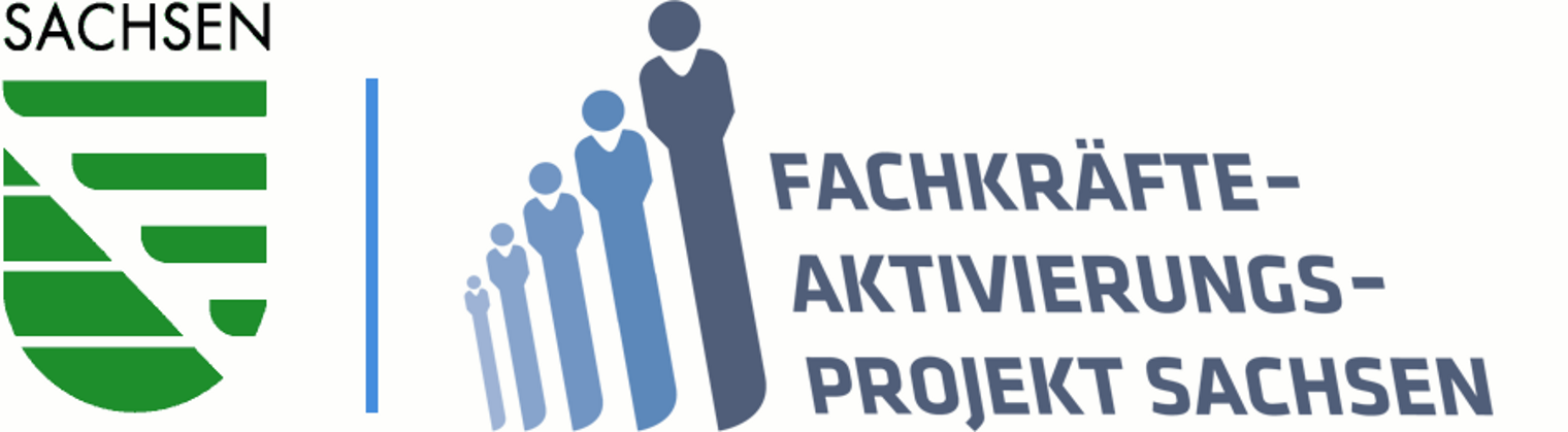 Signet des Freistaates Sachsen und Logo FAPS (Fachkräfte-Aktivierungs-Projekt Sachsen)
