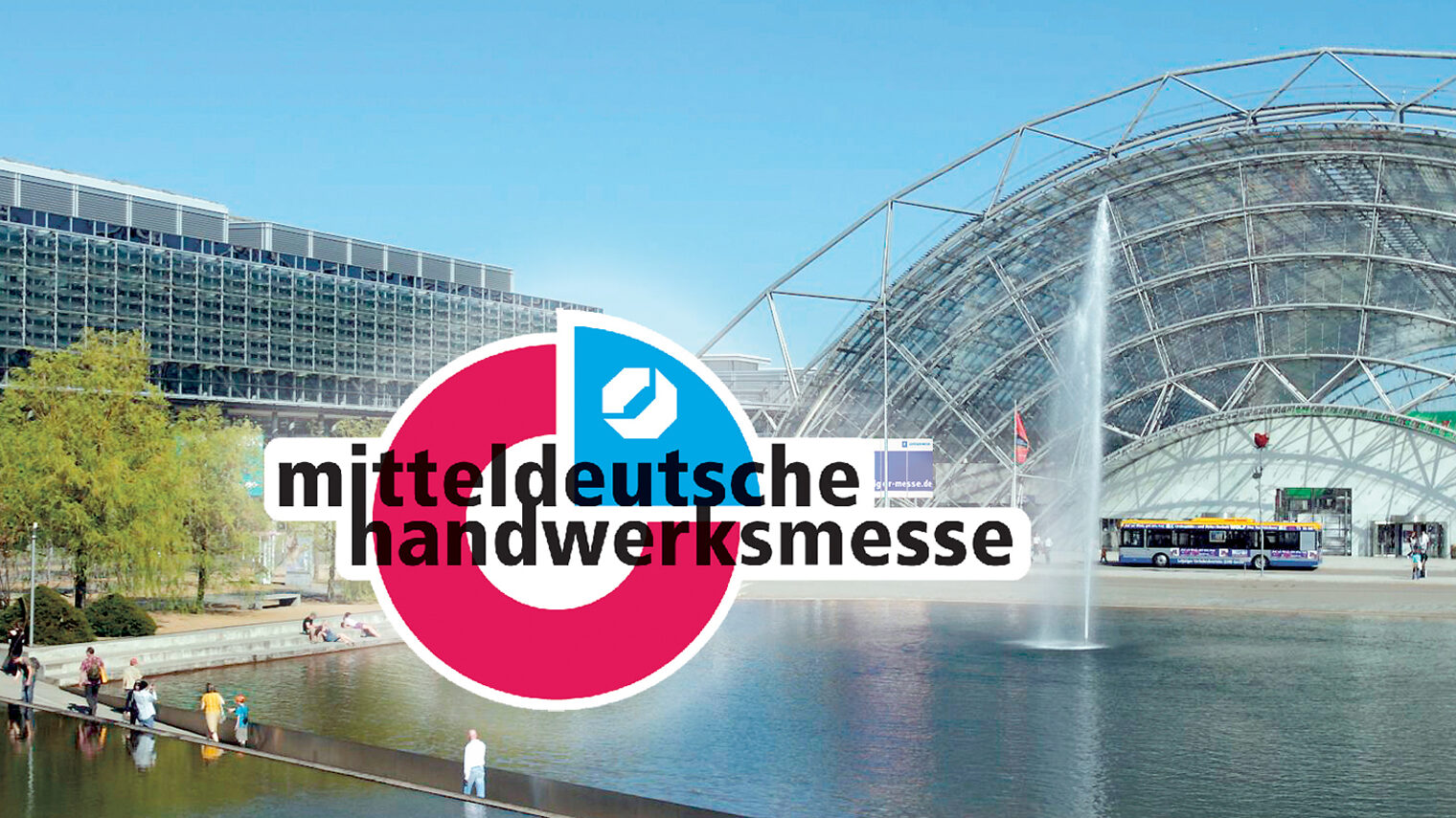 Leipziger Messegelände mit Logo der "mitteldeutschen handwerksmesse"