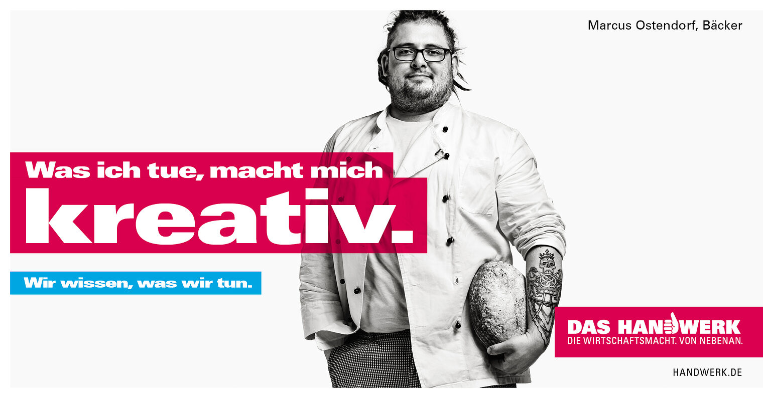 Was ich tue, macht mich kreativ. Motiv zur Imagekampagne des Handwerks 2020. Bild: DHKT