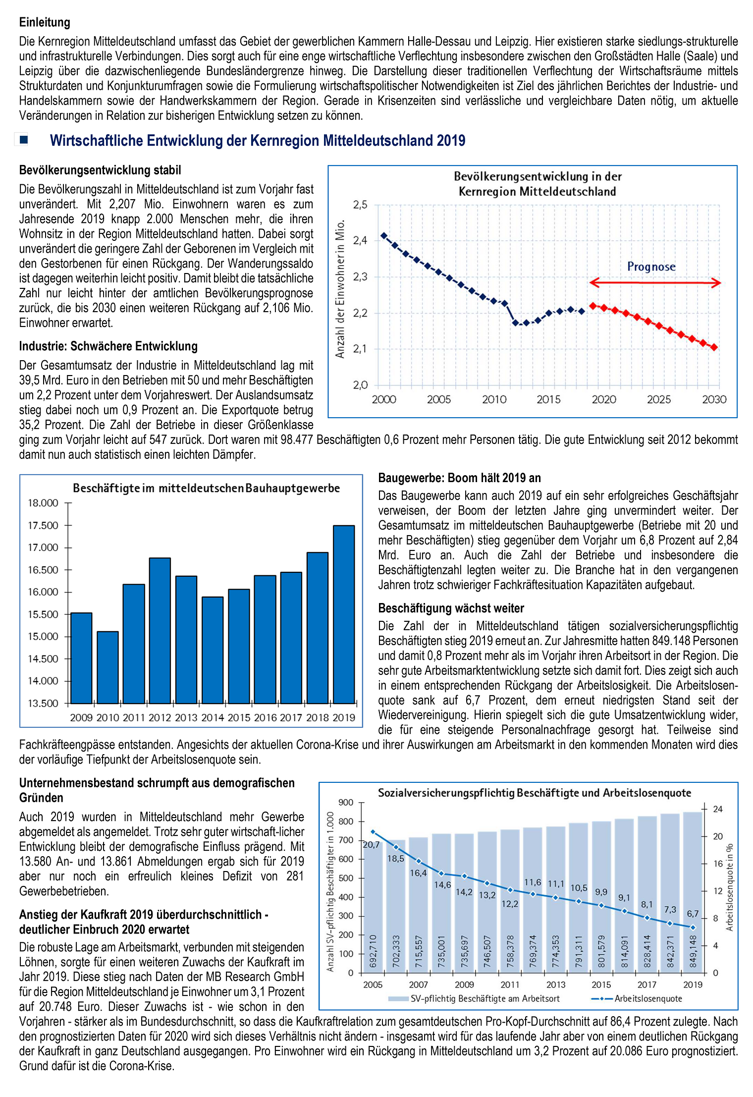 Wirtschaft in Mitteldeutschland 2020 / Wirtschaftliche Entwicklung im Jahr 2019