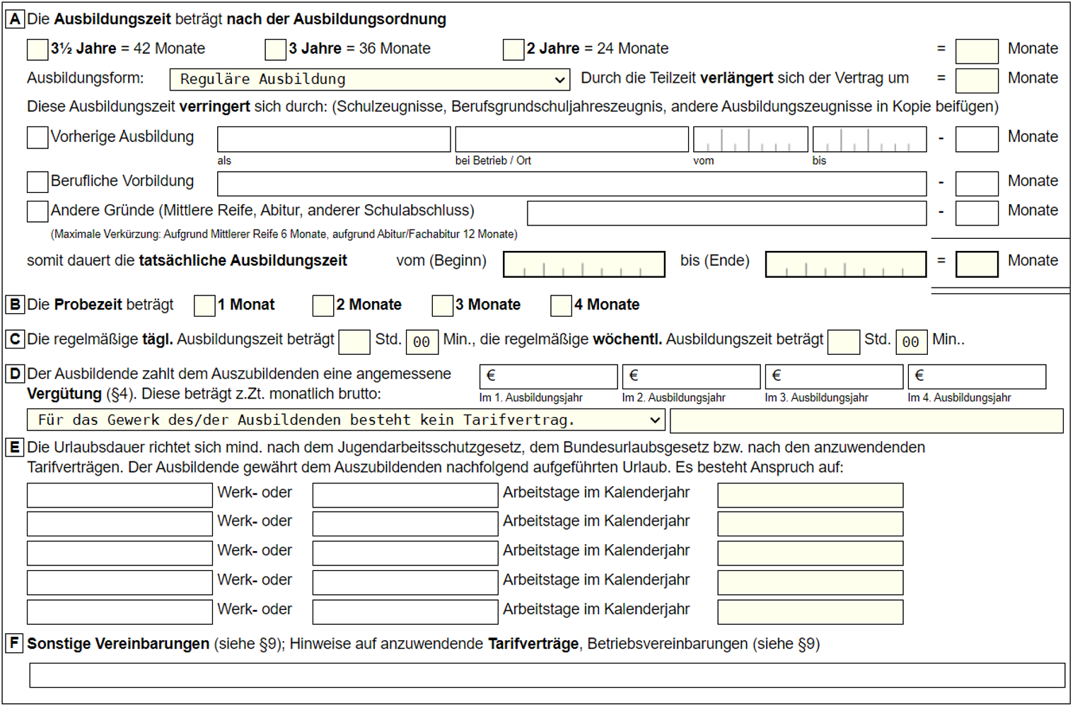Lehrvertrag online / Screenshot 2