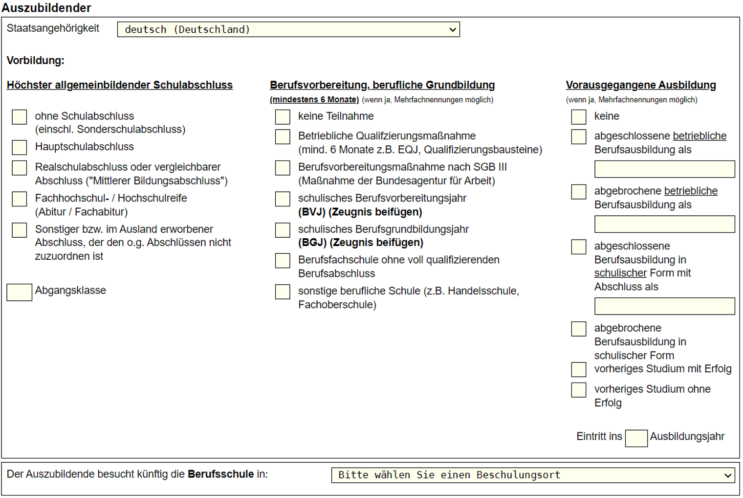 Lehrvertrag online / Screenshot 5