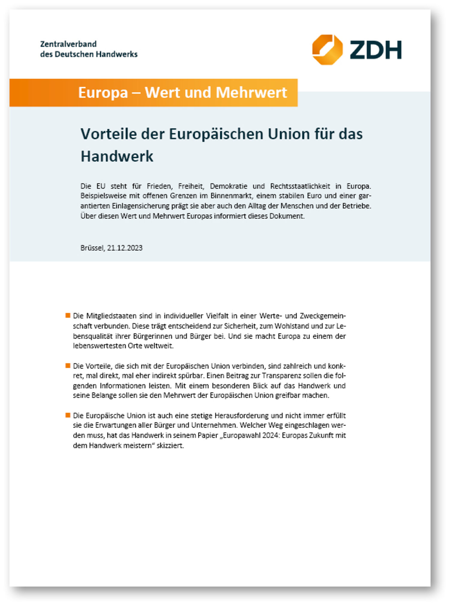 Europa - Wert und Mehrwert (Deckblatt)