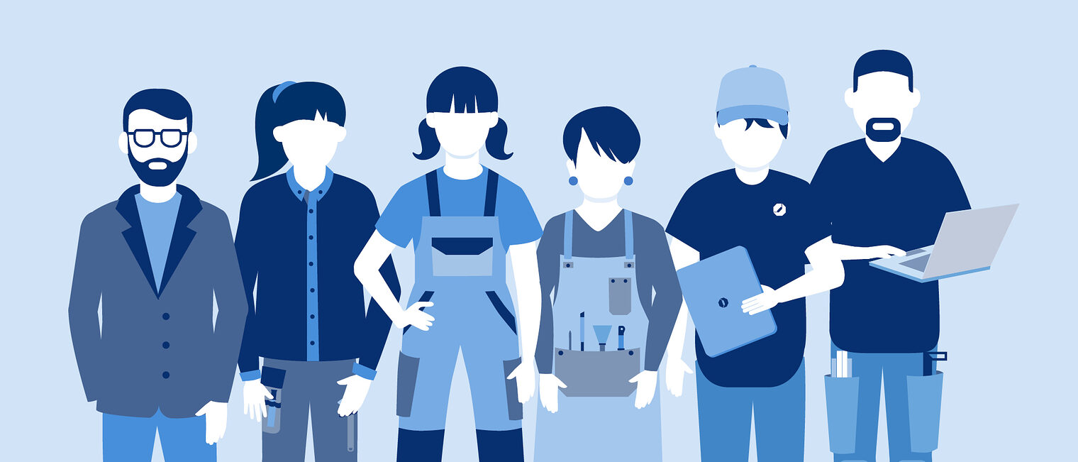 Illustration verschiedener Handwerkerinnen und Handwerker. Illustration verschiedener Handwerkerinnen und Handwerker.