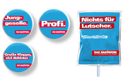 Neu im Kampagnensortiment: Lutscher und Anstecker