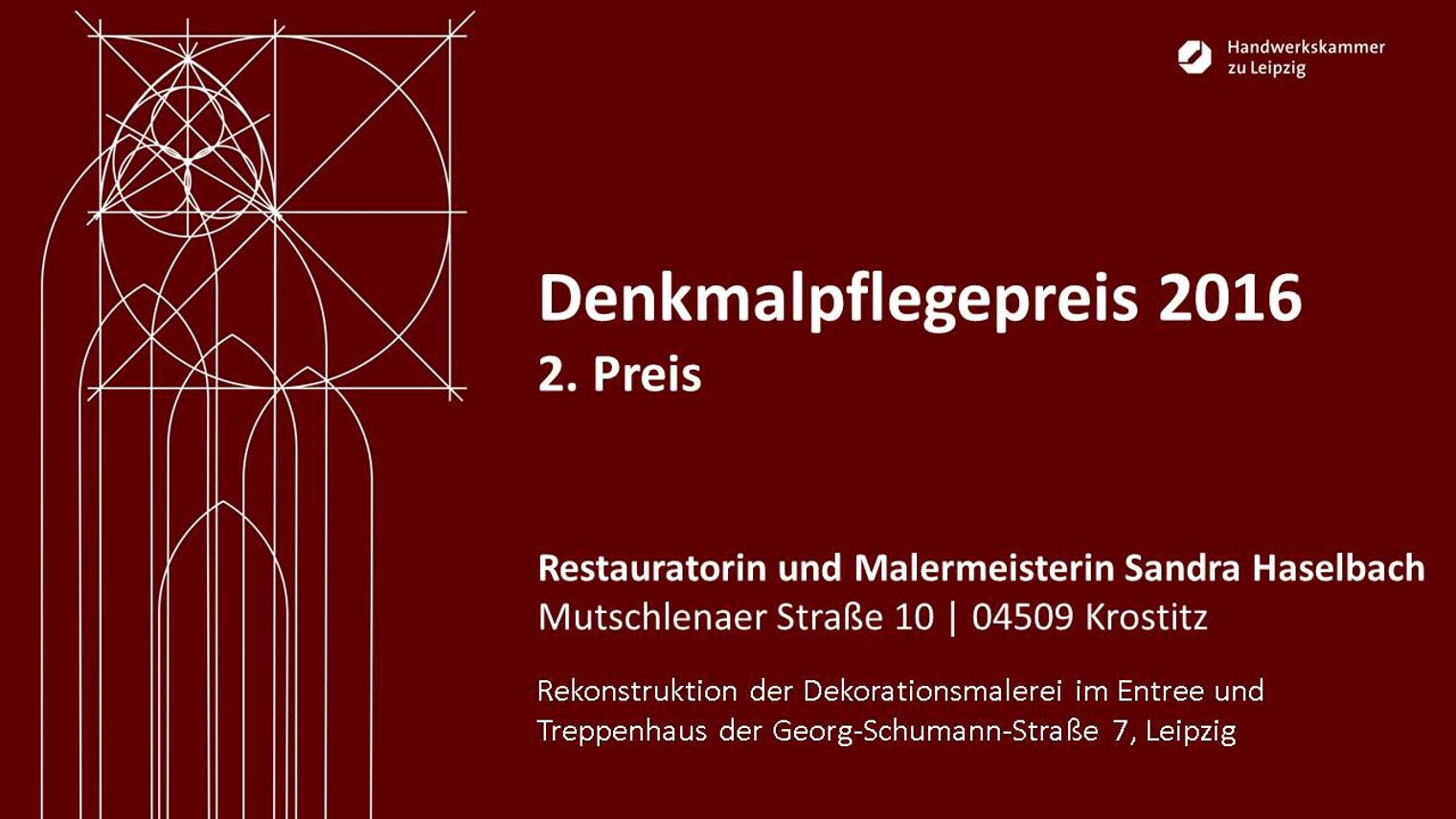 Restauratorin und Malermeisterin Sandra Haselbach: Rekonstruktion der Dekorationsmalerei im Entree und Treppenhaus der Georg-Schumann-Straße 7, Leipzig.