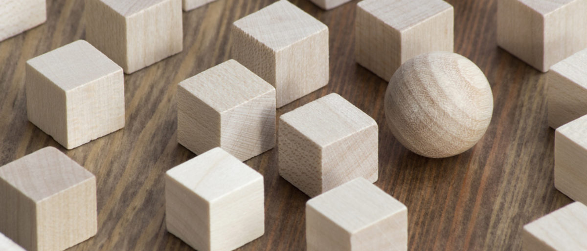 Individualität, individuell, besonders, Besonderheit, Holz, Würfel, Merkmal, Unterschied, unterschiedlich, Struktur, Maserung, Natur, natürlich, Handwerk, Tischler, eckig, rund, mittendrin, einsam, allein, Kugel, abstrakt, symbolisch, Konzept, geometrisch, Körper, Formen, Vielfalt, vielfältig, Material, Rohstoff, roh, braun, Alleinstellungsmerkmal, Integration, integriert, Klotz, Individuum, Persönlichkeit, Kreativität