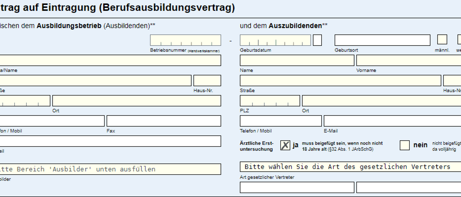 Screenshot "Lehrvertrag online"