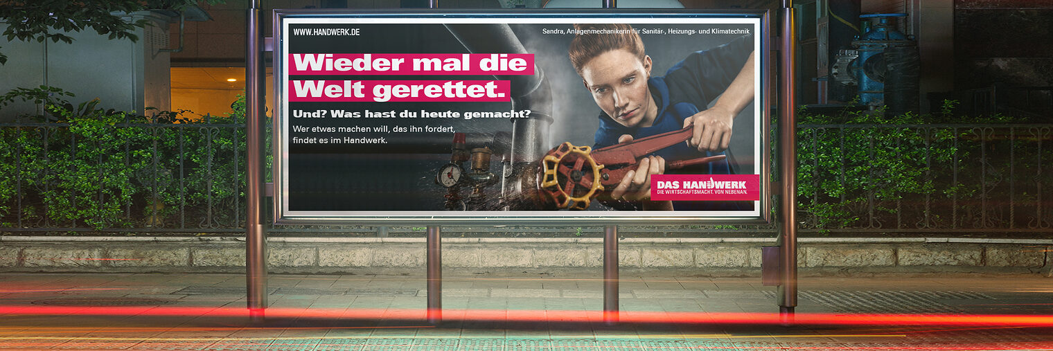 Mockup "Wieder mal die Welt gerettet" - Motiv zur Imagekampagne des Handwerks.