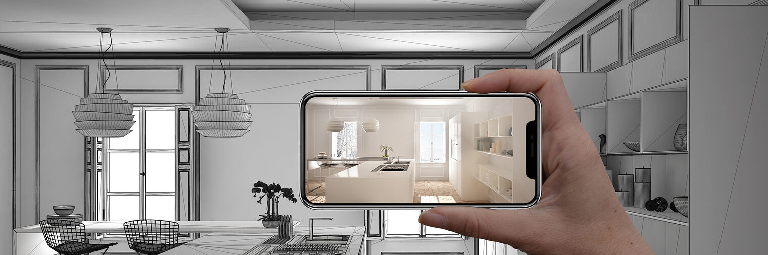 Hand holding smart phone, AR application, simulate furniture and interior design products in real home, architect designer concept, sketch project background, modern kitchen Schlagwort(e): detail, interior, augmented, home, marketing, technology, experience, future, illustrative, lifestyle, consumer, mobile, commercial, customer, like, popup, design, product, check, reality, modern, shop, service, virtual, concept, room, screen, smart, ar, application, phone, buying, view, hand, furniture, business, digital, media, interactive, simulate, disruption, price, access, smartphone, project, sketch, blueprint, kitchen, island