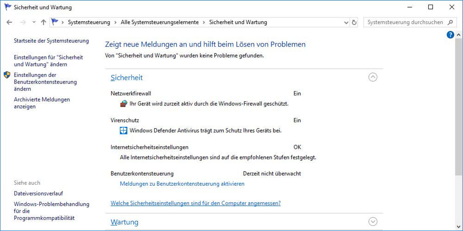 Tipps zum sicheren Einsatz von Windows 10 in kleinen Unternehmen: Systemsteuerung