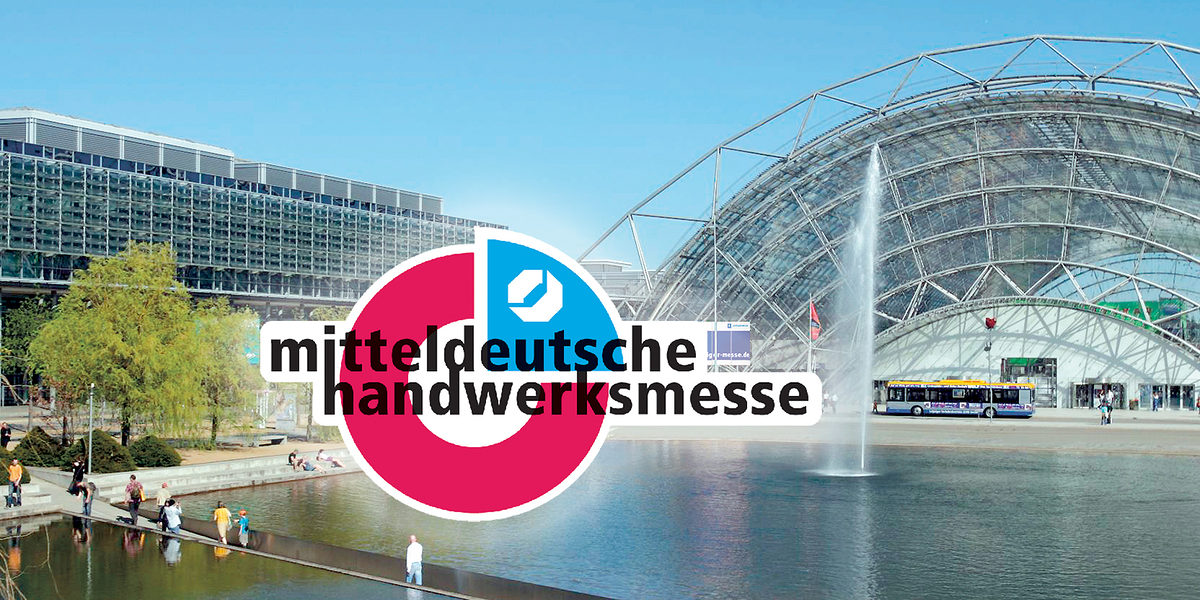 Leipziger Messegelände mit Logo der "mitteldeutschen handwerksmesse"
