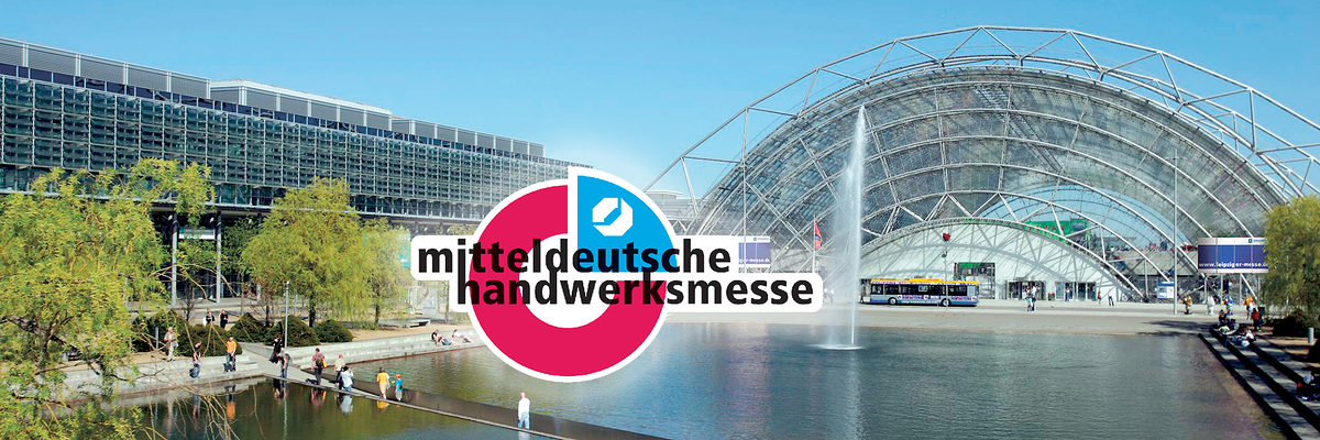 Leipziger Messegelände mit Logo der "mitteldeutschen handwerksmesse"