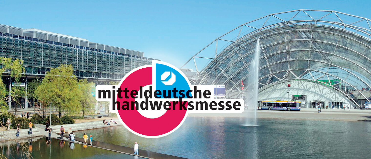 Leipziger Messegelände mit Logo der "mitteldeutschen handwerksmesse"